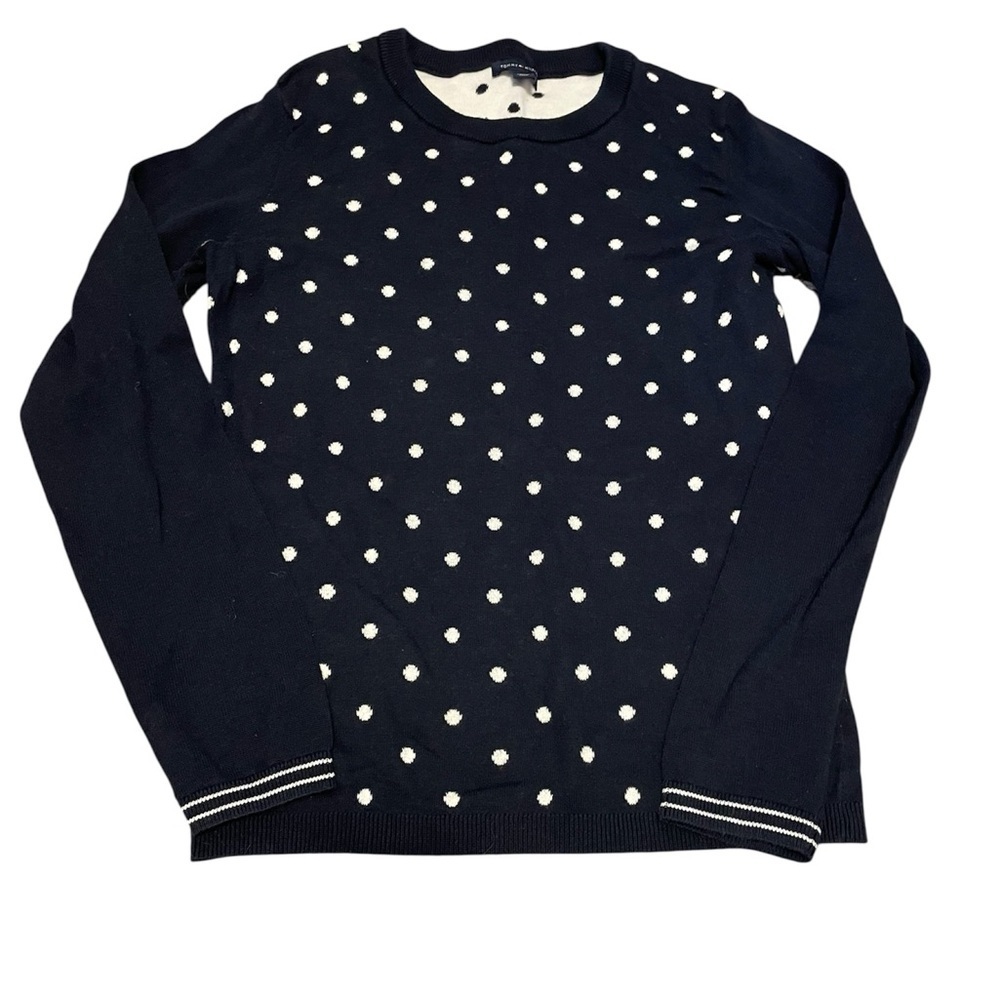 Tommy Hilfiger Navy Polka Dot Crewneck Preppy Sweater Size Small Juniors EUC